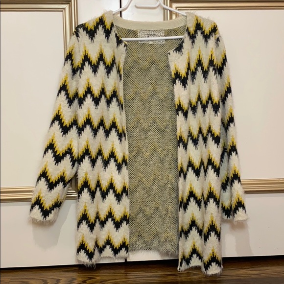 Pink Martini Sweaters - White, black and yellow mid-length cardigan